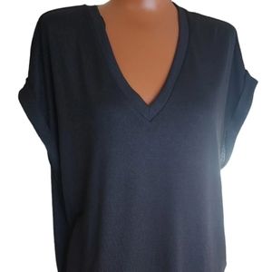 Mod Ref Slub Knit Blouse Top Woman Sm Casual Summer Black Athleisure Work NWT